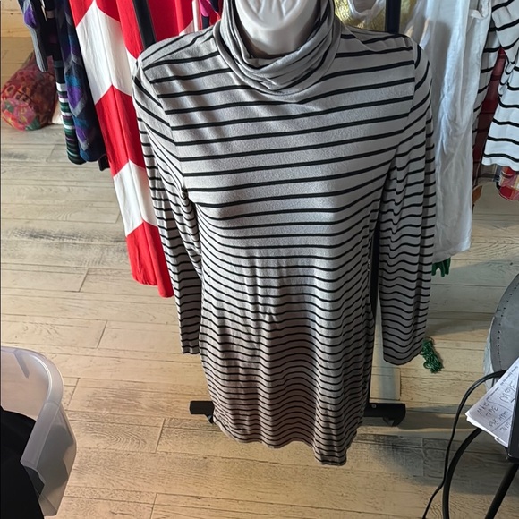Divided Monochrome Striped Turtleneck Dress - Picture 1 of 3